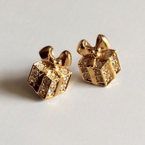 Holiday Cheer Avon Signed Earrings Rhinestone Crystal Gift Box Christmas Present